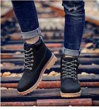 将图片加载到图库查看器,Winter Luxury Shoes Mens Flat Heel Boots Fashion Warm Ankle Boots Outdoor Warm Non Slip Fur Lined Ankle Boots Leather Winter Walking Shoes For Mens