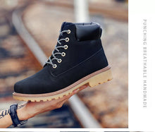 将图片加载到图库查看器,Winter Luxury Shoes Mens Flat Heel Boots Fashion Warm Ankle Boots Outdoor Warm Non Slip Fur Lined Ankle Boots Leather Winter Walking Shoes For Mens