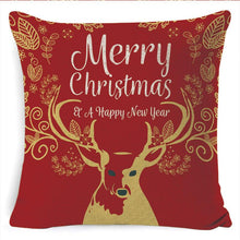 Load image into Gallery viewer, Winter Merry Christmas Cushion Cover Red Christmas Santa Claus Greeting Christmas Pillow Covers Red Plaid Pillow Covers Christmas Tree Snowflakes Text Pillow Cover