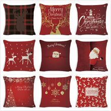 Load image into Gallery viewer, Winter Merry Christmas Cushion Cover Red Christmas Santa Claus Greeting Christmas Pillow Covers Red Plaid Pillow Covers Christmas Tree Snowflakes Text Pillow Cover
