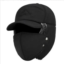 Load image into Gallery viewer, Winter Thermal Black Hat Fashion Ear Protection Face Windproof Adjustable Ski Cap Thicken Outdoor Hat