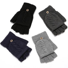 Load image into Gallery viewer, Winter Warm Thickening Wool Gloves Knitted Flip Fingerless Exposed Finger Thick Gloves Mittens Soft Cold Weather Women Gloves