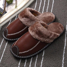 Load image into Gallery viewer, Winter Women Slippers Leather Home House Indoor Non-Slip Thermal Shoes Men Warm Furry Slippers Winter House Slippers Comfy Warm Indoor Outdoor Memory Foam Non Slip Home Bedroom Shoes