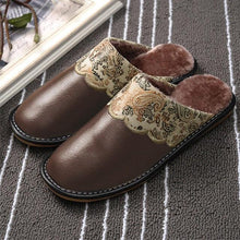 Load image into Gallery viewer, Winter Women Slippers Leather Home House Indoor Non-Slip Thermal Shoes Men Warm Furry Slippers Winter House Slippers Comfy Warm Indoor Outdoor Memory Foam Non Slip Home Bedroom Shoes