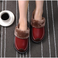 Load image into Gallery viewer, Winter Women Slippers Leather Home House Indoor Non-Slip Thermal Shoes Men Warm Furry Slippers Winter House Slippers Comfy Warm Indoor Outdoor Memory Foam Non Slip Home Bedroom Shoes