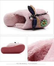 Load image into Gallery viewer, Winter Women Slippers Warm Plush Luxury Flip Flops Fur Slides Flat Lightweight Soft Indoor Slippers Soft Warm Memory Foam Slippers Faux Fur Lined Fluffy Slip On House Shoes