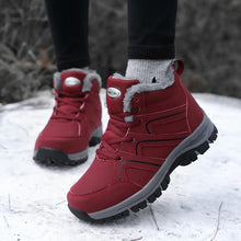 将图片加载到图库查看器,Winter Womens Mens Boots Plush Leather Waterproof Climbing Hunting Shoes Unisex Lace-up Outdoor Warm Hiking Boot Warm Ankle Cushionable Non-Slip Fashion Booties For Outdoor Walking