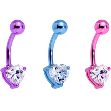 Load image into Gallery viewer, Clear Cubic Zirconia Gem Multicolor Heart Belly Ring Set of 5
