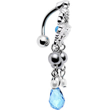 Load image into Gallery viewer, Aqua Blue Gem Embellished Flower Crown Top Mount Dangle Belly Ring