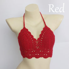 Load image into Gallery viewer, Woman Bikini Top Crochet Knit Separate Female Women Comfortable Beach Crochet Crop Summer Halter Tank Top Beach Knit Bra Beachwear Plus Size Bathing Suits Summer Beach Crochet Crop Tank Top