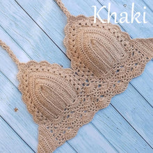 Load image into Gallery viewer, Woman Bikini Top Crochet Knit Separate Female Women Comfortable Beach Crochet Crop Summer Halter Tank Top Beach Knit Bra Beachwear Plus Size Bathing Suits Summer Beach Crochet Crop Tank Top
