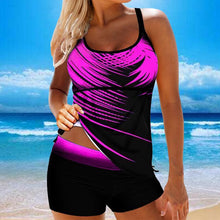 Load image into Gallery viewer, Women Beach Blue Print Backless 2 Piece Swimsuit Fashion Spaghetti Strap Female Bathing Suit Women's V Neck Tankini Set Back Tankini Top With Bikini Bottom Two Piece Bathing Suits Plus Size Swimwear
