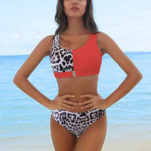 Load image into Gallery viewer, Women Bikini Set Leopard Swimwear Women High Waist String Floral Printed 2 Piece Bathing Suits Women Patchwork Swimsuits Push Up Printed Bikinis Buckle Front Beach Wear