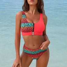 Load image into Gallery viewer, Women Bikini Set Leopard Swimwear Women High Waist String Floral Printed 2 Piece Bathing Suits Women Patchwork Swimsuits Push Up Printed Bikinis Buckle Front Beach Wear