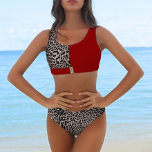 Load image into Gallery viewer, Women Bikini Set Leopard Swimwear Women High Waist String Floral Printed 2 Piece Bathing Suits Women Patchwork Swimsuits Push Up Printed Bikinis Buckle Front Beach Wear