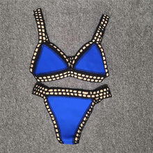 Load image into Gallery viewer, Women Bikini Set Swimwear Beachwear Low Waist Handmade Knit Swimsuit Female Bathing Suit Swimming Suit Women's Halter Sliding Triangle Bikini Sets Charming Tie Side Bathing Suit