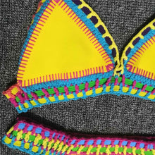 Load image into Gallery viewer, Women Bikini Set Swimwear Beachwear Low Waist Handmade Knit Swimsuit Female Bathing Suit Swimming Suit Women's Halter Sliding Triangle Bikini Sets Charming Tie Side Bathing Suit