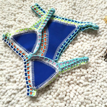 Load image into Gallery viewer, Women Bikini Set Swimwear Beachwear Low Waist Handmade Knit Swimsuit Female Bathing Suit Swimming Suit Women's Halter Sliding Triangle Bikini Sets Charming Tie Side Bathing Suit