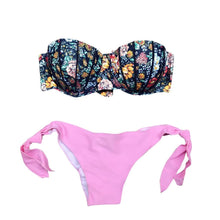 Load image into Gallery viewer, Women Bikini Swimsuit Bandage Floral Print Swimwear Split Bathing Suit Swimsuit Women Two 2 Piece Split Swimsuit Bandage Bikini Sets Halter Tops Bottoms Strapless Swimwear