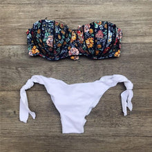 Load image into Gallery viewer, Women Bikini Swimsuit Bandage Floral Print Swimwear Split Bathing Suit Swimsuit Women Two 2 Piece Split Swimsuit Bandage Bikini Sets Halter Tops Bottoms Strapless Swimwear