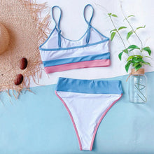Load image into Gallery viewer, Women Bikinis High Waist Swimwear Women's Ribbed Bikini Swimsuits High Waist 2 Piece Bathing Suit Push Up Bathing Suits Leopard Patchwork Summer Soft Beachwear