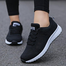 将图片加载到图库查看器,Women Casual Fashion Breathable Walking Mesh Flat Shoes White Sneakers Summer New Fashion Women's Vulcanized Running Sneakers Walking Tennis Shoes