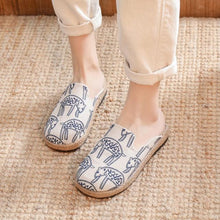 将图片加载到图库查看器,Women Casual Linen Handmade Mules Flat Slippers Retro Vegan Summer Canvas Comfortable Espadrille New Women Shoes Slides Flat Summer Style Handmade Retro Slippers