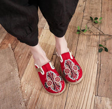 将图片加载到图库查看器,Women Casual Linen Handmade Mules Flat Slippers Retro Vegan Summer Canvas Comfortable Espadrille New Women Shoes Slides Flat Summer Style Handmade Retro Slippers