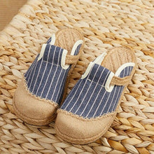 将图片加载到图库查看器,Women Casual Linen Handmade Mules Flat Slippers Retro Vegan Summer Canvas Comfortable Espadrille New Women Shoes Slides Flat Summer Style Handmade Retro Slippers