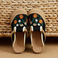 将图片加载到图库查看器,Women Casual Linen Handmade Mules Flat Slippers Retro Vegan Summer Canvas Comfortable Espadrille New Women Shoes Slides Flat Summer Style Handmade Retro Slippers