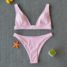 将图片加载到图库查看器,Women Charming Bikini Swimsuit Women Push Up Swimwear Two Piece Bikini Set Solid Color Bathing Suit Swim Suit Female Women Two Piece Bikini Swimsuit Halter Twist Front Bathing Suit Swimwear