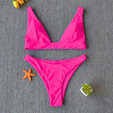 将图片加载到图库查看器,Women Charming Bikini Swimsuit Women Push Up Swimwear Two Piece Bikini Set Solid Color Bathing Suit Swim Suit Female Women Two Piece Bikini Swimsuit Halter Twist Front Bathing Suit Swimwear