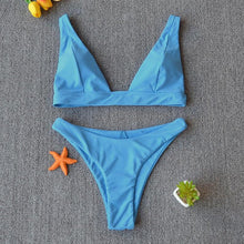 将图片加载到图库查看器,Women Charming Bikini Swimsuit Women Push Up Swimwear Two Piece Bikini Set Solid Color Bathing Suit Swim Suit Female Women Two Piece Bikini Swimsuit Halter Twist Front Bathing Suit Swimwear