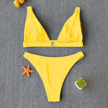 将图片加载到图库查看器,Women Charming Bikini Swimsuit Women Push Up Swimwear Two Piece Bikini Set Solid Color Bathing Suit Swim Suit Female Women Two Piece Bikini Swimsuit Halter Twist Front Bathing Suit Swimwear