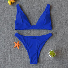 将图片加载到图库查看器,Women Charming Bikini Swimsuit Women Push Up Swimwear Two Piece Bikini Set Solid Color Bathing Suit Swim Suit Female Women Two Piece Bikini Swimsuit Halter Twist Front Bathing Suit Swimwear