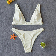 将图片加载到图库查看器,Women Charming Bikini Swimsuit Women Push Up Swimwear Two Piece Bikini Set Solid Color Bathing Suit Swim Suit Female Women Two Piece Bikini Swimsuit Halter Twist Front Bathing Suit Swimwear