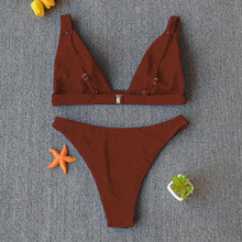 将图片加载到图库查看器,Women Charming Bikini Swimsuit Women Push Up Swimwear Two Piece Bikini Set Solid Color Bathing Suit Swim Suit Female Women Two Piece Bikini Swimsuit Halter Twist Front Bathing Suit Swimwear