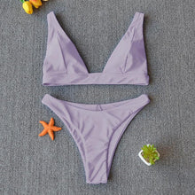 将图片加载到图库查看器,Women Charming Bikini Swimsuit Women Push Up Swimwear Two Piece Bikini Set Solid Color Bathing Suit Swim Suit Female Women Two Piece Bikini Swimsuit Halter Twist Front Bathing Suit Swimwear