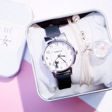 将图片加载到图库查看器,Women Charming Watch Set Pink Leather Strap Student Watch Children Black Cat Leather Strap And Round Dial Quartz Watches For Women Cat Dial With Stainless Steel Dial Quartz Watch