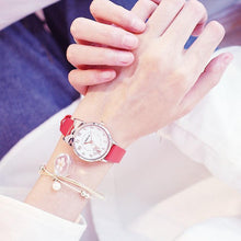 将图片加载到图库查看器,Women Charming Watch Set Pink Leather Strap Student Watch Children Black Cat Leather Strap And Round Dial Quartz Watches For Women Cat Dial With Stainless Steel Dial Quartz Watch