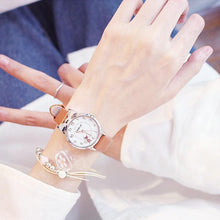 将图片加载到图库查看器,Women Charming Watch Set Pink Leather Strap Student Watch Children Black Cat Leather Strap And Round Dial Quartz Watches For Women Cat Dial With Stainless Steel Dial Quartz Watch