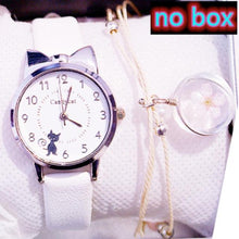 将图片加载到图库查看器,Women Charming Watch Set Pink Leather Strap Student Watch Children Black Cat Leather Strap And Round Dial Quartz Watches For Women Cat Dial With Stainless Steel Dial Quartz Watch