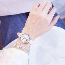 将图片加载到图库查看器,Women Charming Watch Set Pink Leather Strap Student Watch Children Black Cat Leather Strap And Round Dial Quartz Watches For Women Cat Dial With Stainless Steel Dial Quartz Watch