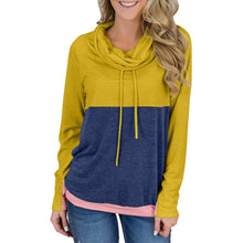 Load image into Gallery viewer, Women Cowl Neck Casual Tunic Sweatshirts Drawstring Long Sleeve Color Block Patchwork Pullover Tops