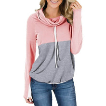 Load image into Gallery viewer, Women Cowl Neck Casual Tunic Sweatshirts Drawstring Long Sleeve Color Block Patchwork Pullover Tops