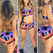 Load image into Gallery viewer, Women Crop Top Swimsuit High Waist Shorts Floral Bikini Beach Swimwear Beachwear New Women's Halter High Waist Bikini Two Piece Swimsuits Matching Soft Bathing Suits
