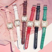 Load image into Gallery viewer, Women Diamond Watch Starry Square Dial Bracelet Watches Set Ladies Leather Band Quartz Wristwatch Minimalist Transparent Leather Watch For Girls Band Casual Analog Quartz Ladies Watch