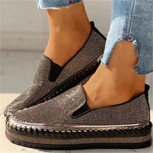 将图片加载到图库查看器,Women Flat Glitter Espadrilles Casual Female Mesh Lace Up Platform Comfortable Vulcanized Shoes Unisex Flat Memory Foam Cushioned Insole Casual Slip-On Loafers Shoes