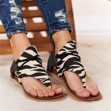 将图片加载到图库查看器,Women Flat Sandals Leopard Snake Print Summer Shoes Beach Leather Sandals Retro Flip Flops Slippers Women Casual Summer Flat Sandal Open Toe Beach Back Zipper T-Strap Outdoor Sandals