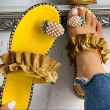 将图片加载到图库查看器,Women Flat Yellow Sandals Summer Fashion Elegant Comfortable Pineapple Design For Womens